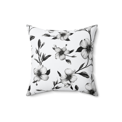 Black & White Five Petal Floral Throw Pillow