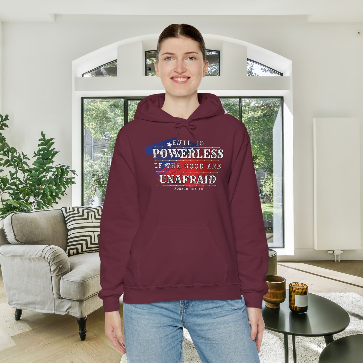 Evil is Powerless if the Good Are Unafraid - Ronald Reagan Heavy Blend™ Hooded Sweatshirt