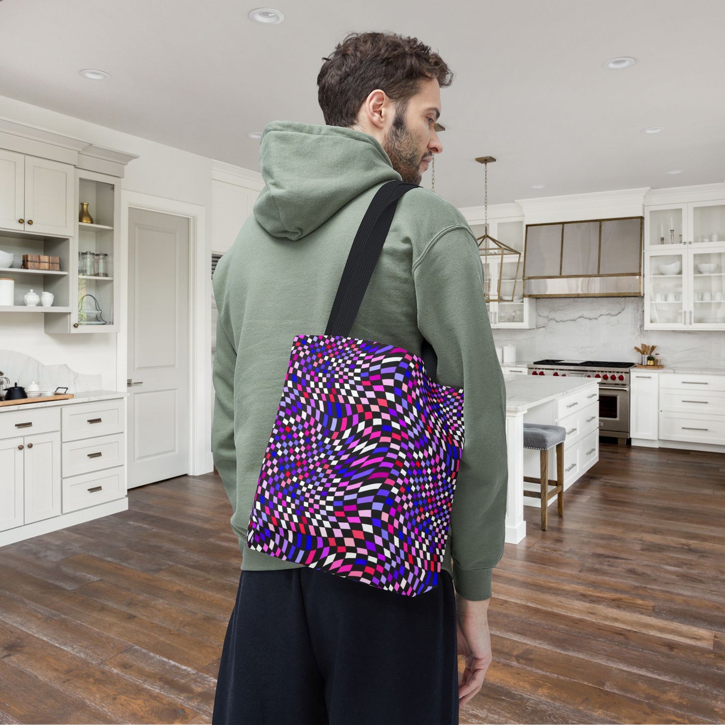 Warped Purple Checkered Canvas Tote Bag