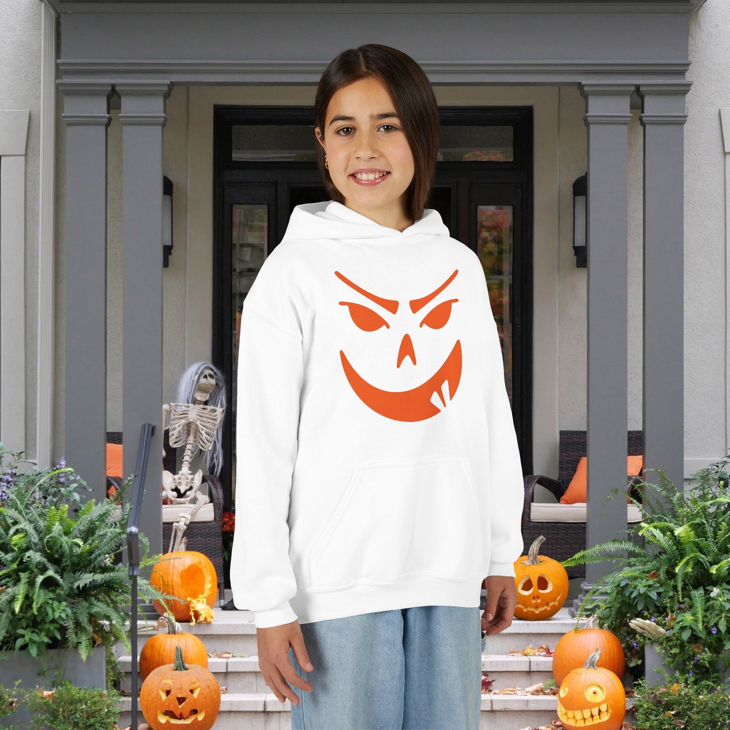 Goofy Grin Jack-O-Lantern Youth Heavy Blend Hoodie