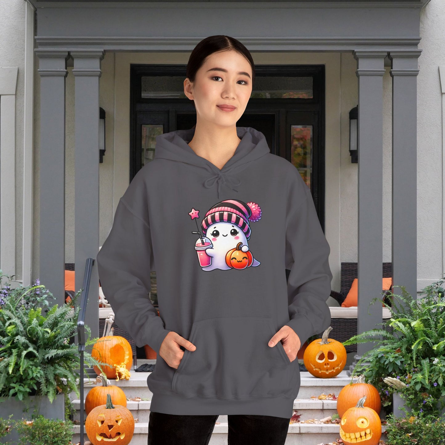 Cute Ghost w/Pumpkins Heavy Blend™ Hooded Sweatshirt