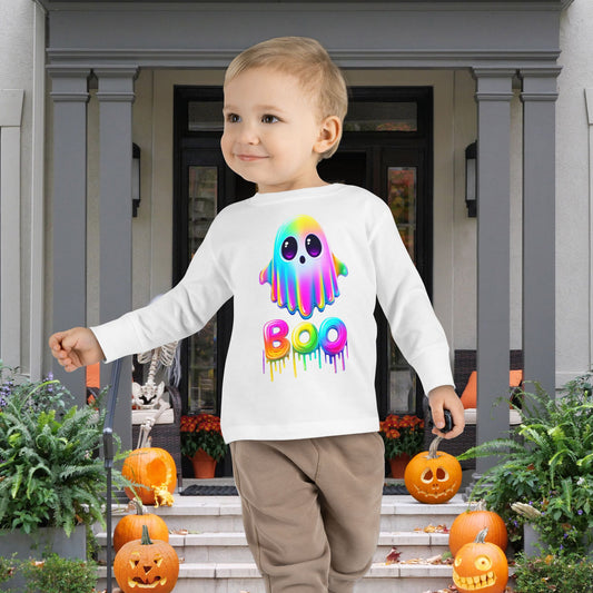 Neon Ghostly Boo Toddler Long Sleeve Tee