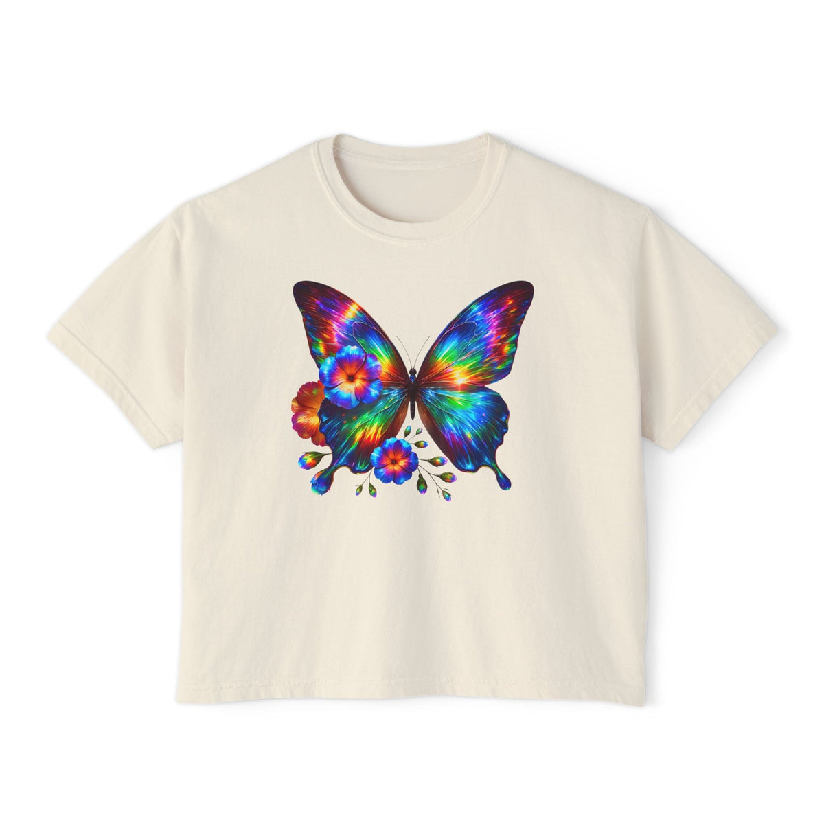 Colorful Butterfly & Flowers Women's Boxy Tee