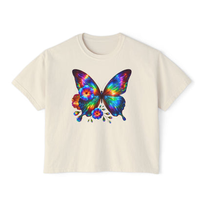 Colorful Butterfly & Flowers Women's Boxy Tee