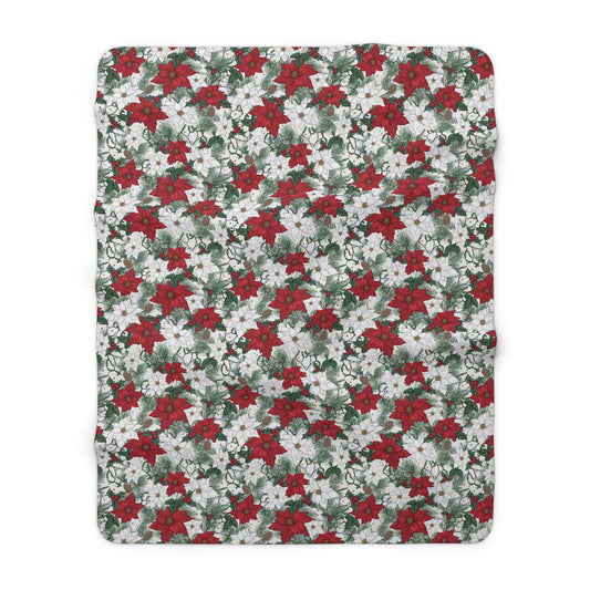 Winter Poinsettia Garden Fleece Blanket