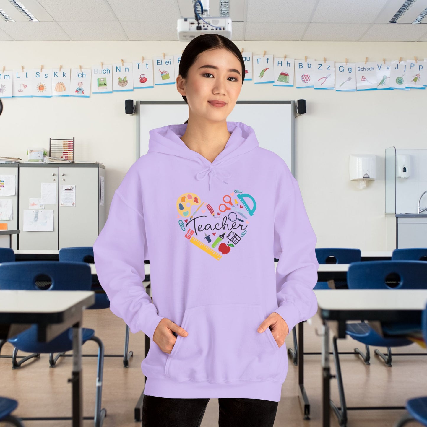 Teacher Supply Heart Heavy Blend™ Hooded Sweatshirt
