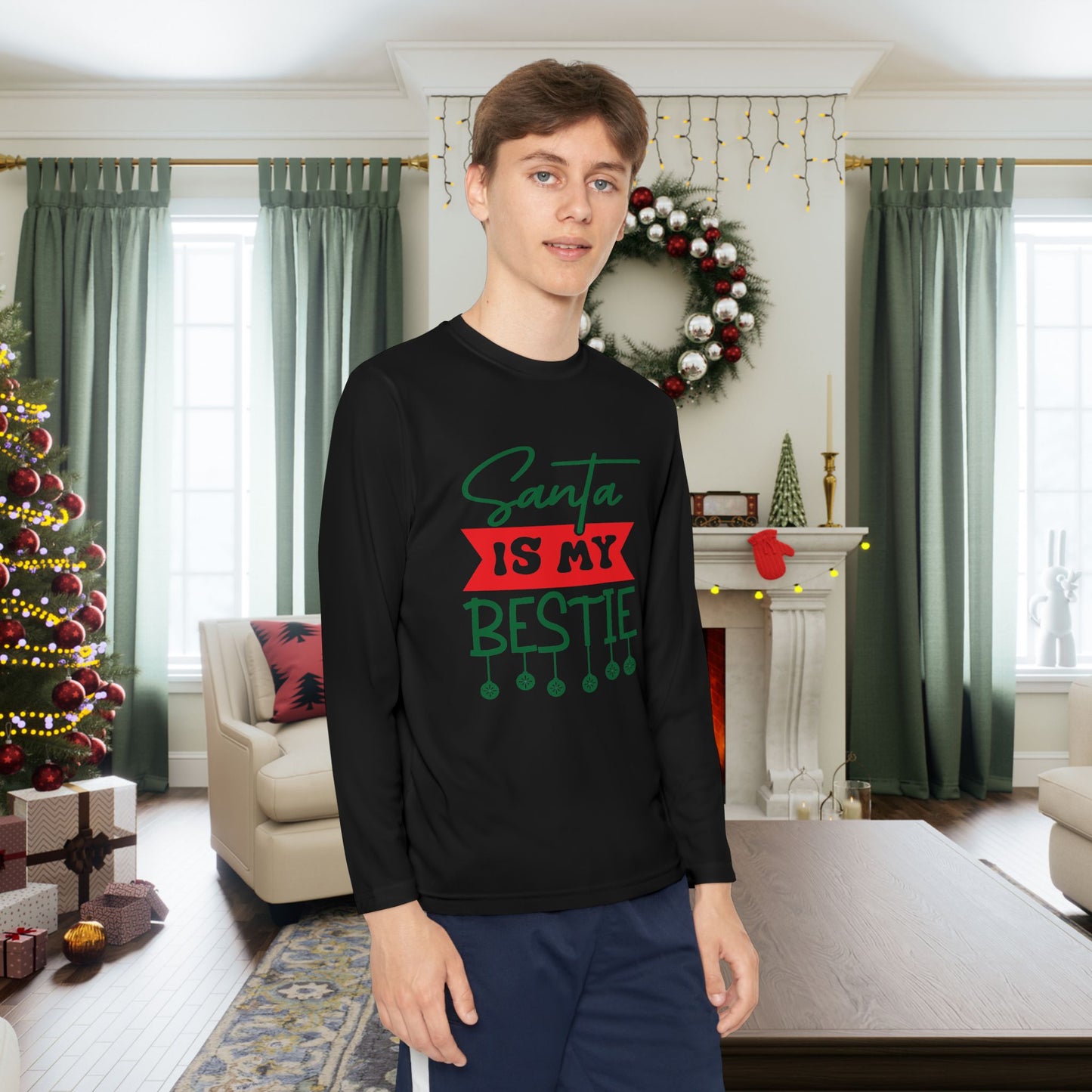 Santa Is My Bestie Youth Long Sleeve Tee