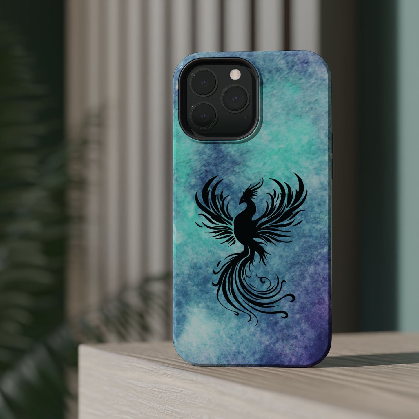 Phoenix Silhouette Over Teal Nebula MagSafe® Compatible Tough Case for iPhone