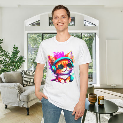 Cool Kitten w/Headphones Adult T-shirt