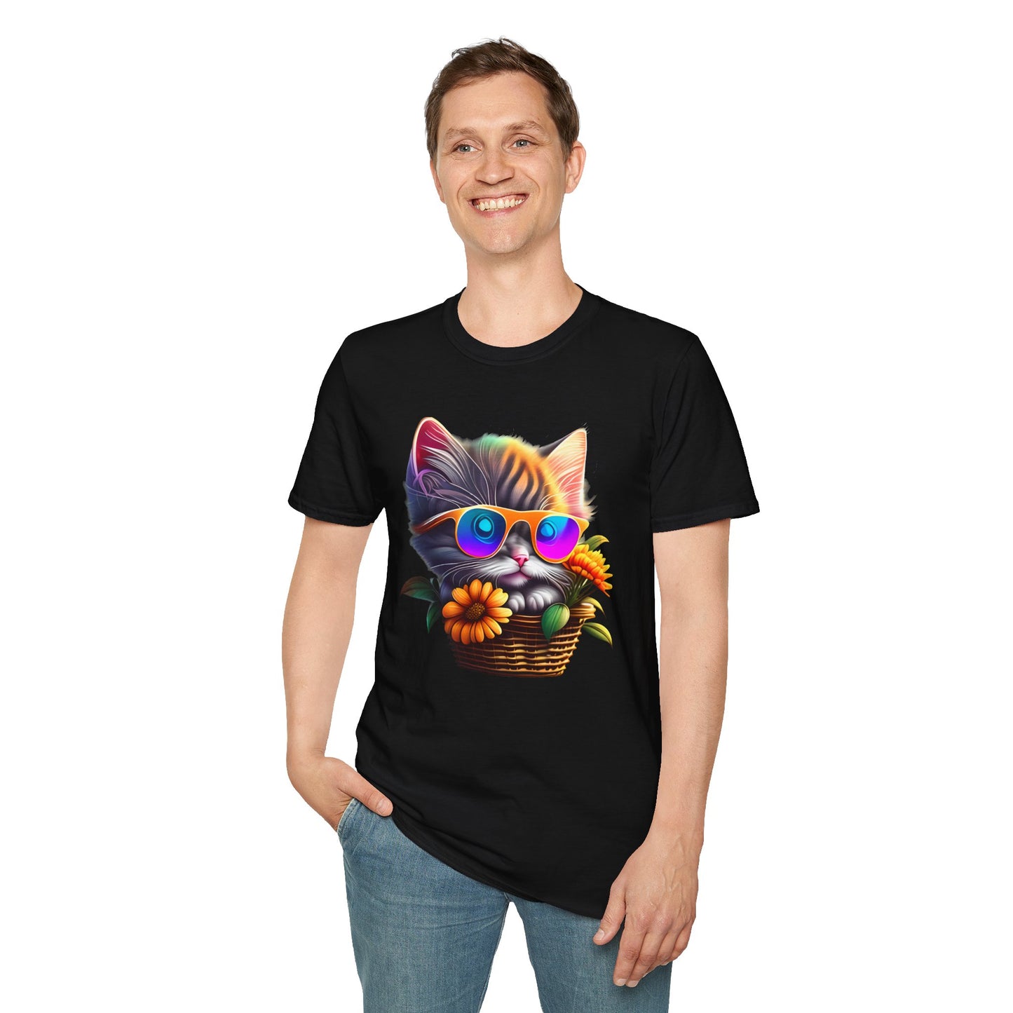 Cool Colorful Kitten in Flowers T-shirt