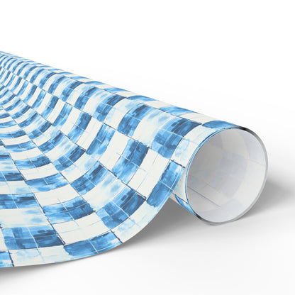 Cozy Blue Checkered Wrapping Paper
