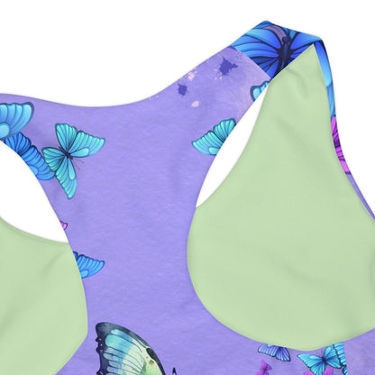 Blue/Purple Butterflies Girls Two Piece Swimsuit (AOP)