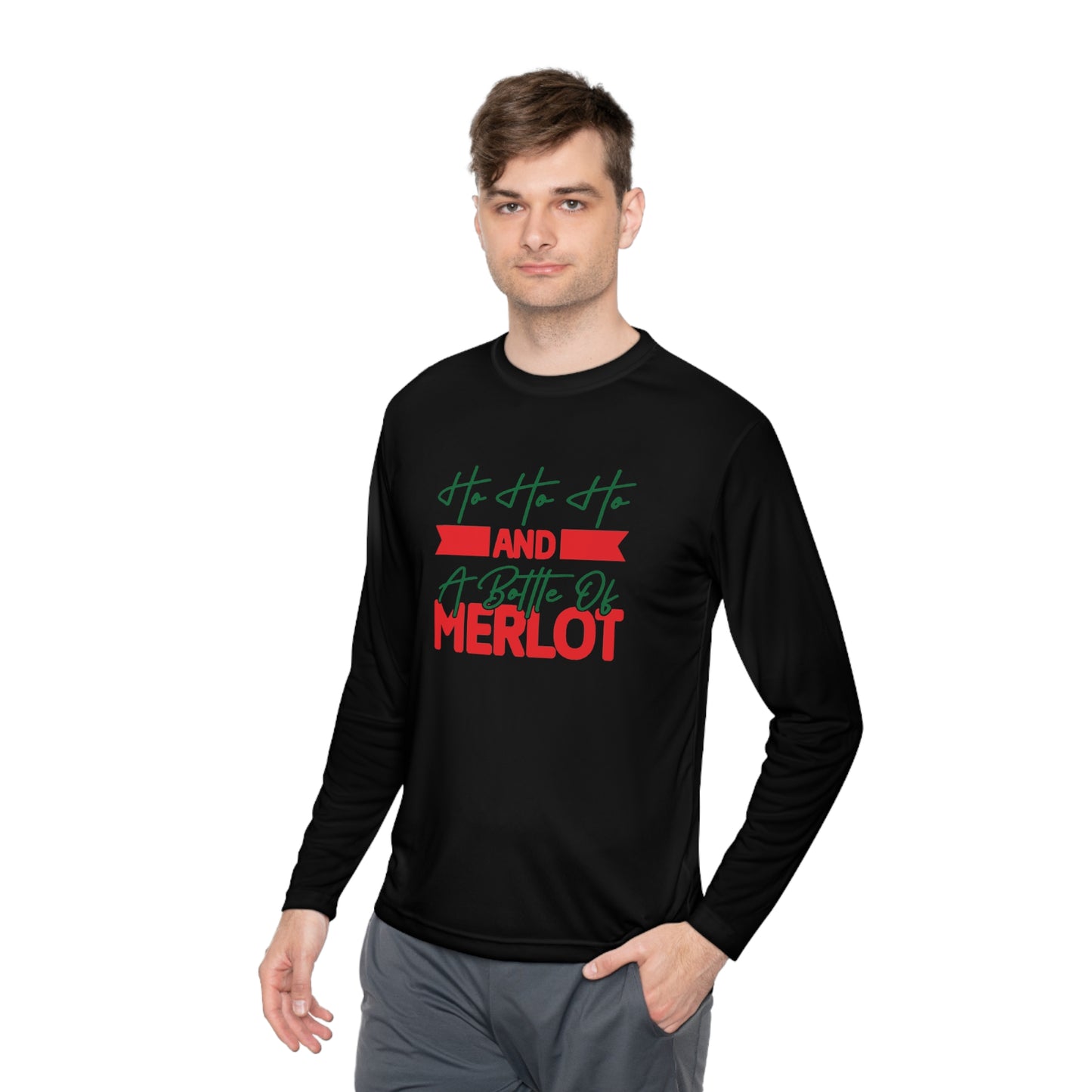 Ho Ho Ho And A Bottle Of Merlot Adult Long Sleeve Tee