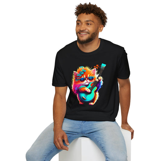 Colorful Kitten Playing Guitar T-shirt