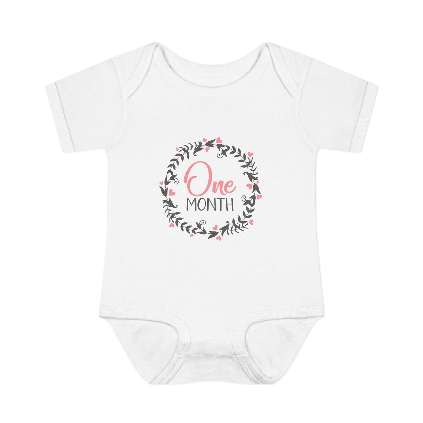 Pink Milestone Wreath Onesie-One Month