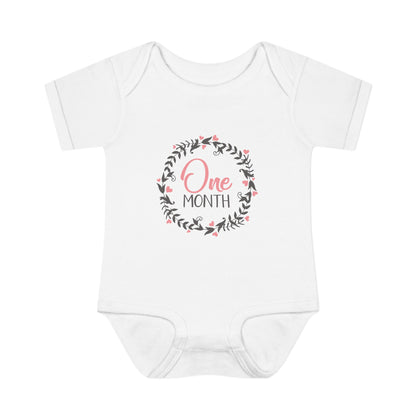 Pink Milestone Wreath Onesie-One Month