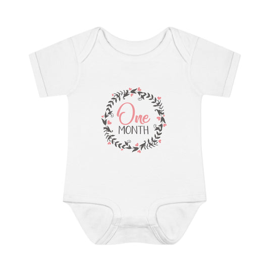 Pink Milestone Wreath Onesie-One Month