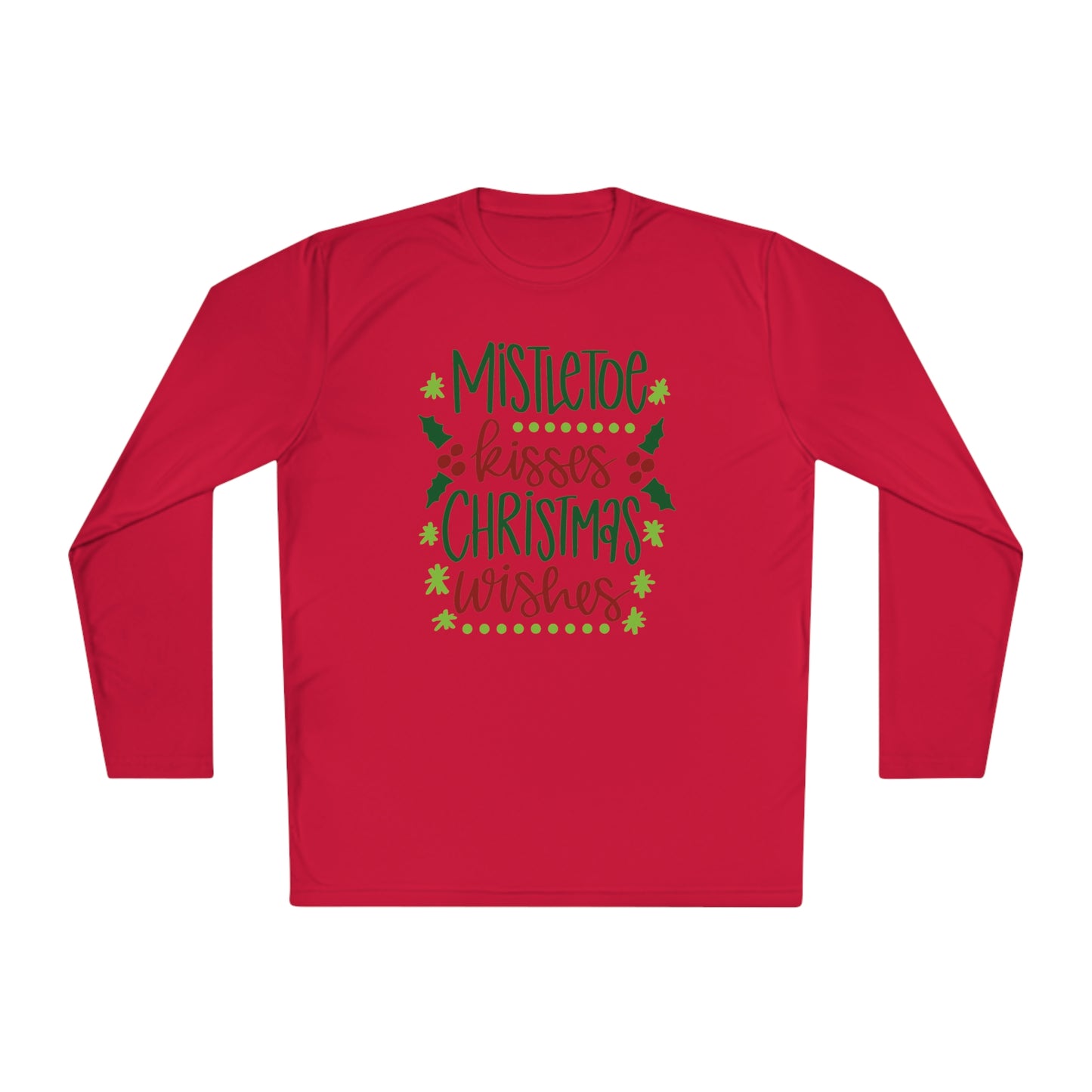 Mistletoe Kisses Christmas Wishes Adult Long Sleeve Tee