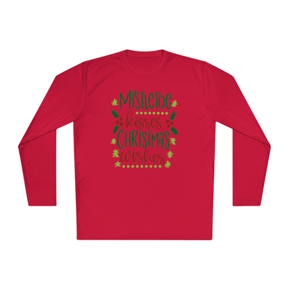 Mistletoe Kisses Christmas Wishes Adult Long Sleeve Tee