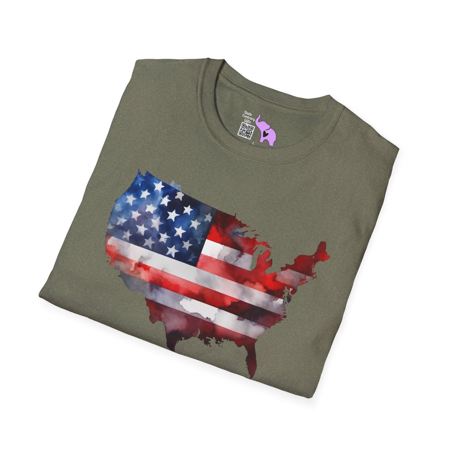 American-Shaped Flag Watercolor Adult T-Shirt