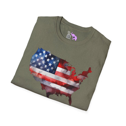American-Shaped Flag Watercolor Adult T-Shirt