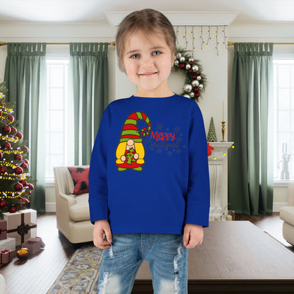 Merry Christmas Girl Gnome Toddler Long Sleeve Tee
