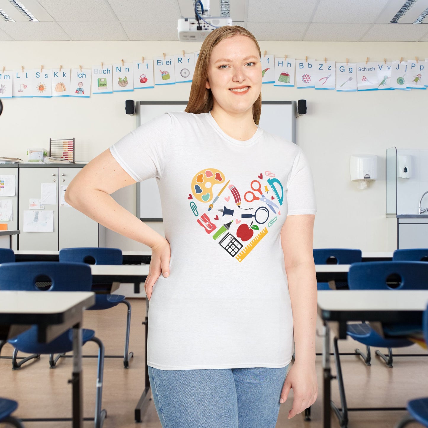 School Supplies Heart Adult T-shirt