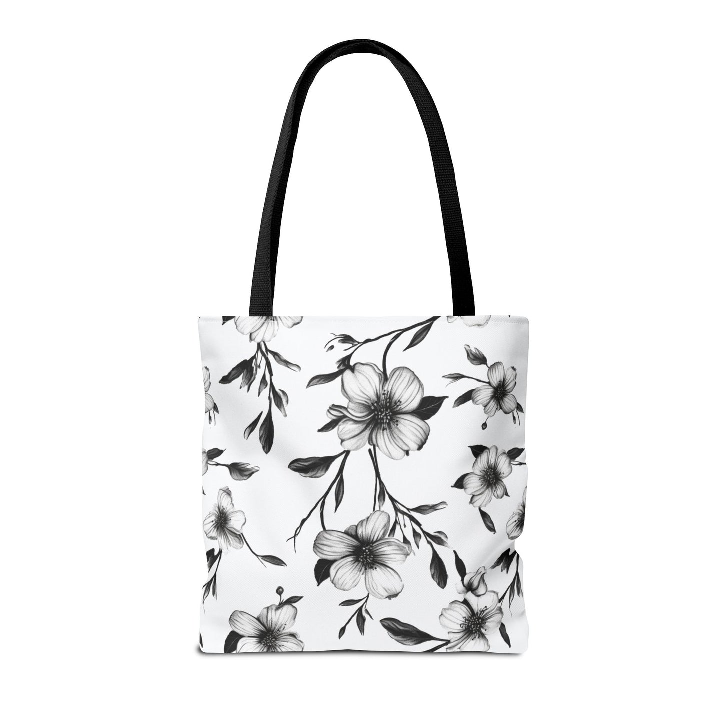 Black & White Five Petal Floral Canvas Tote Bag