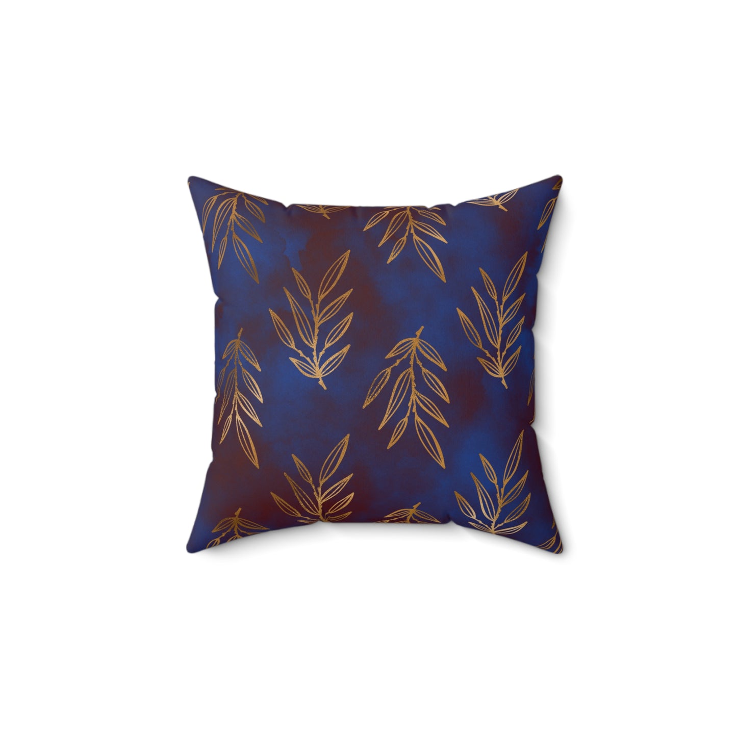 Midnight Gilded Leaves Throw Pillow