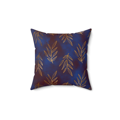 Midnight Gilded Leaves Throw Pillow