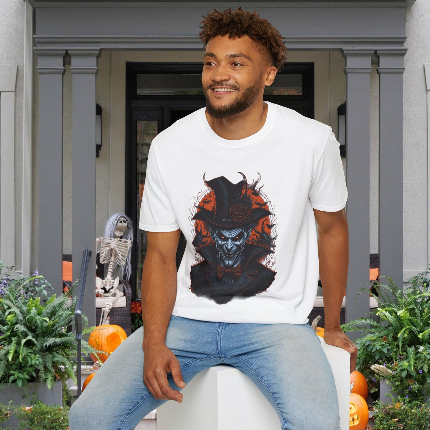 Creepy Demon in Top Hat Adult T-shirt