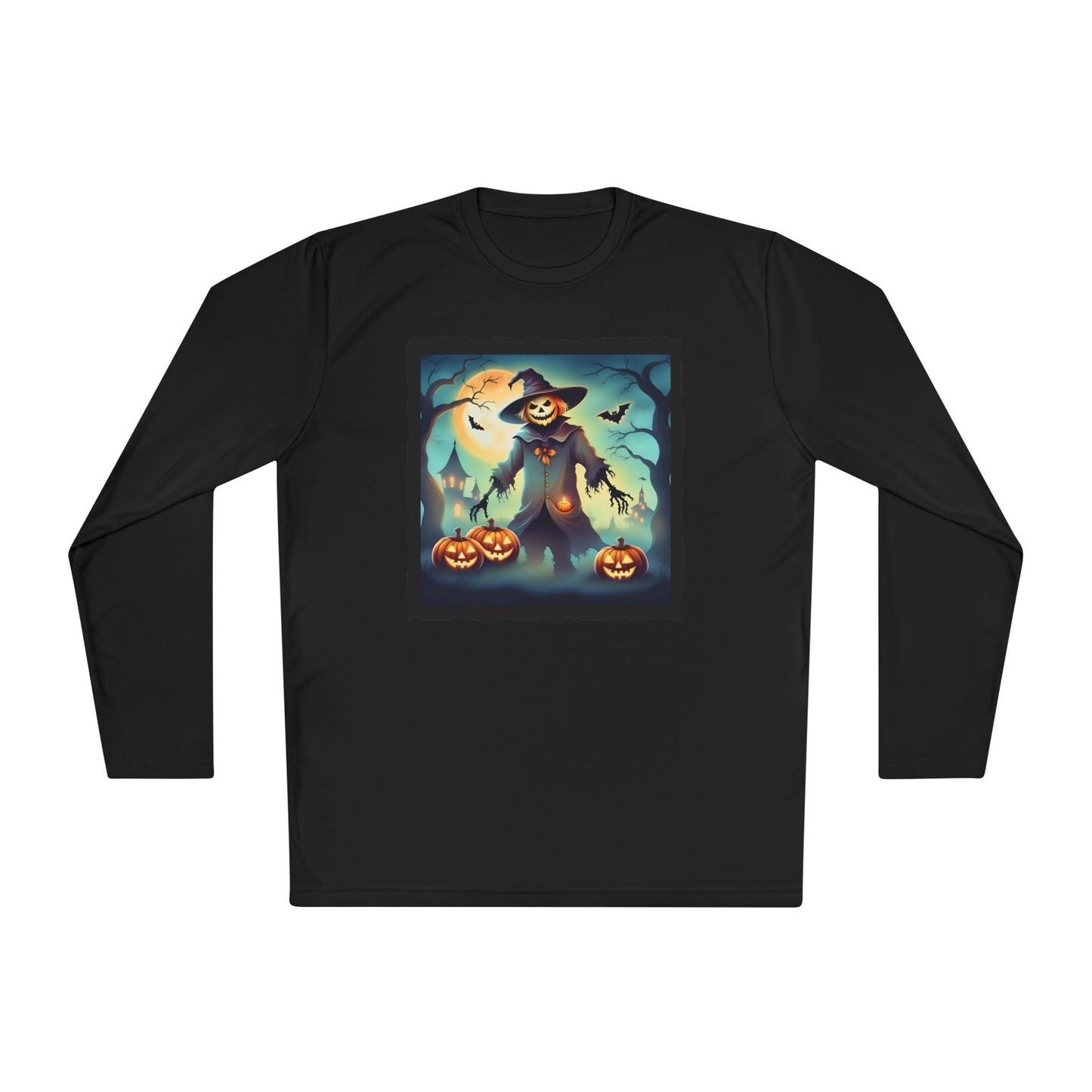 Halloween Scarecrow w/Pumpkins 3 Adult Long Sleeve Tee