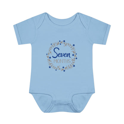 Blue Milestone Wreath Onesie-Seven Months