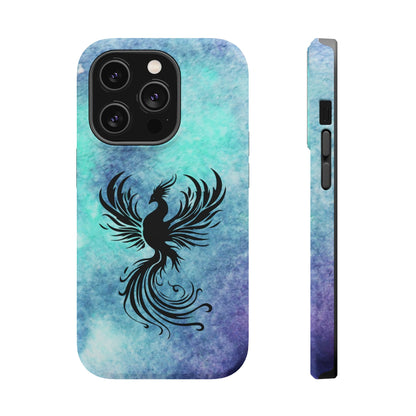 Phoenix Silhouette Over Teal Nebula MagSafe® Compatible Tough Case for iPhone