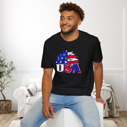 USA Red, White, and Blue Flag Sunflower Adult T-shirt