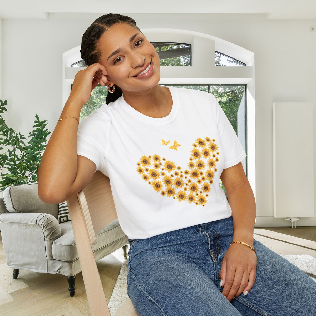 Sunflower Heart & Butterflies Adult T-shirt