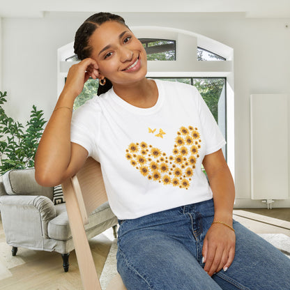 Sunflower Heart & Butterflies Adult T-shirt