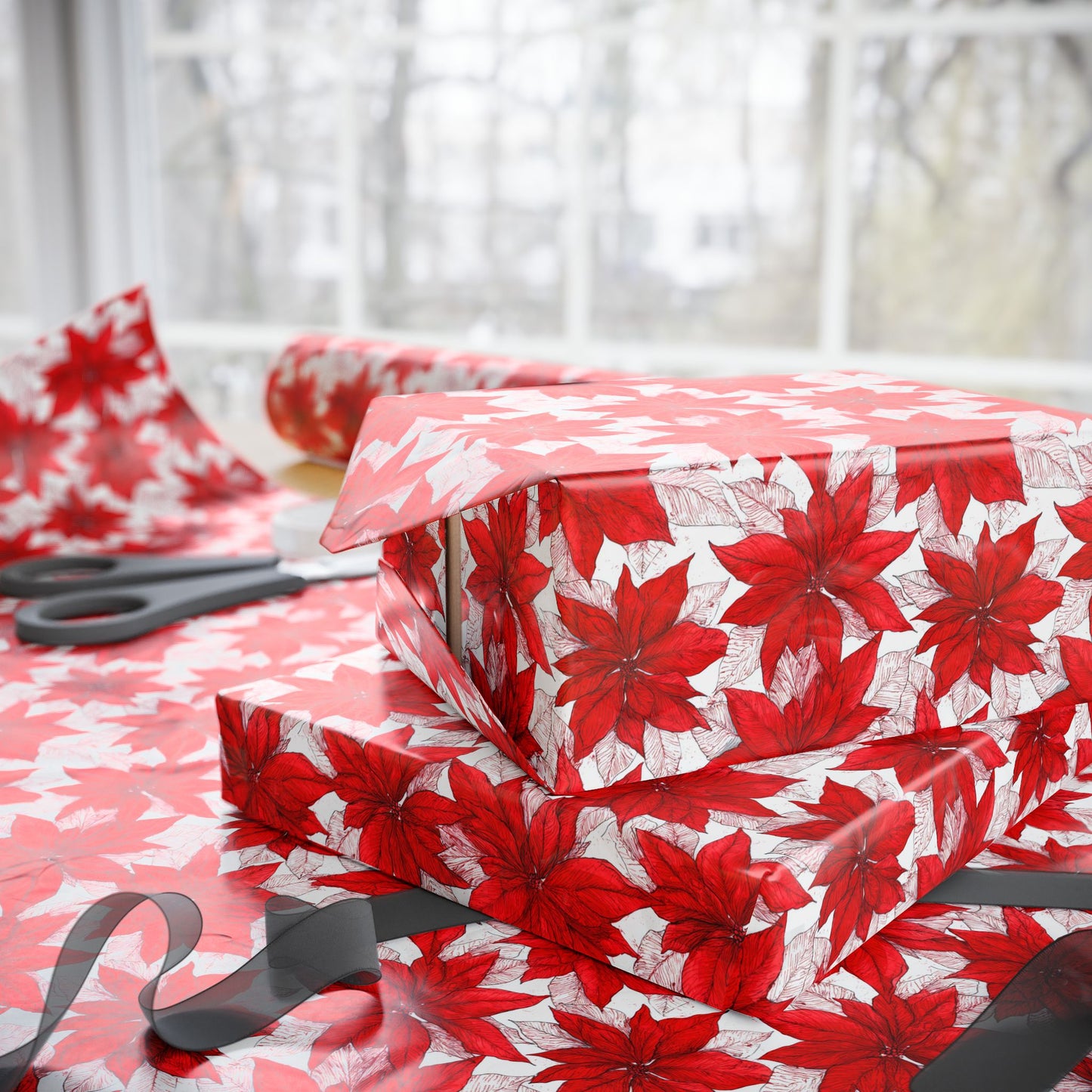 Christmas Blossom Sketch Wrapping Paper