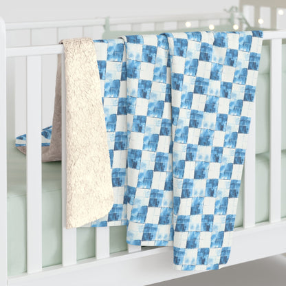 Cozy Blue Checkered Fleece Blanket