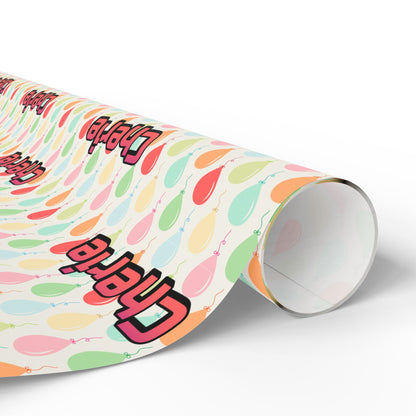 Simple Birthday Balloons Custom Name Wrapping Paper (Cherie)