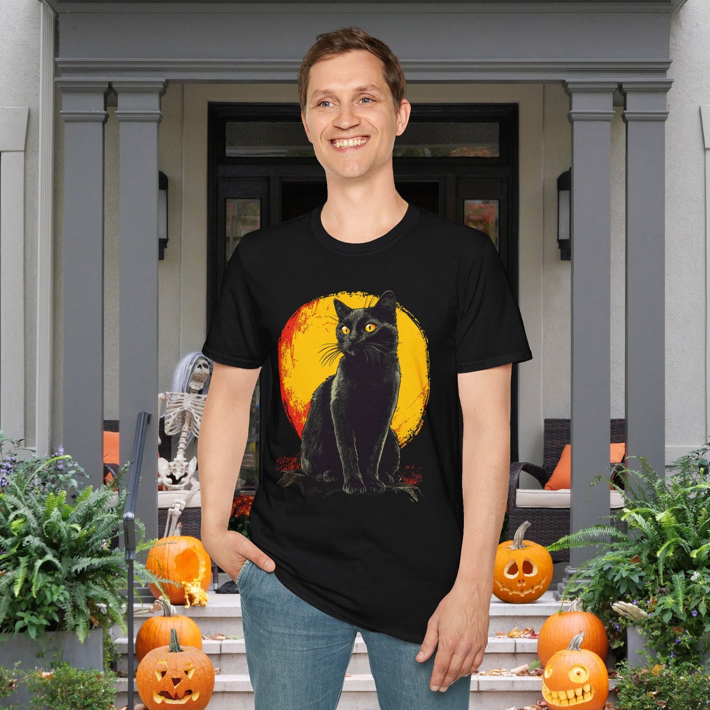 Black Cat Over Full Moon Adult T-shirt