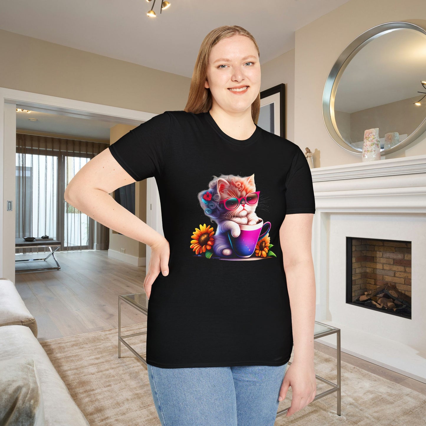 Cool Sunflower Kitten 3 Adult T-shirt