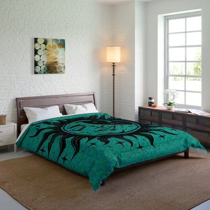 Sun & Moon Over Teal Comforter