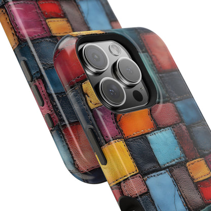 Coloerful Leather Patchwork MagSafe® Compatible Tough Case for iPhone