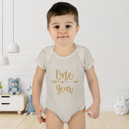 Golden Arrow Milestone Baby Bodysuit-One Year