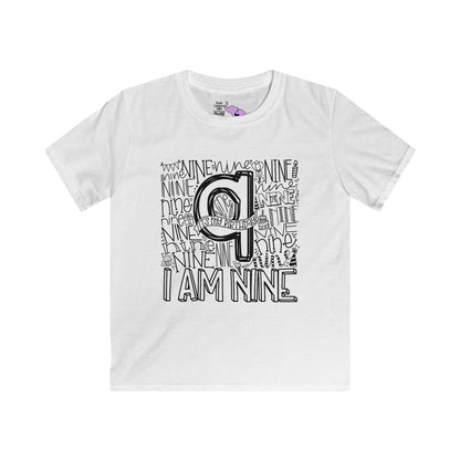I Am Nine Typography Youth Softstyle Tee