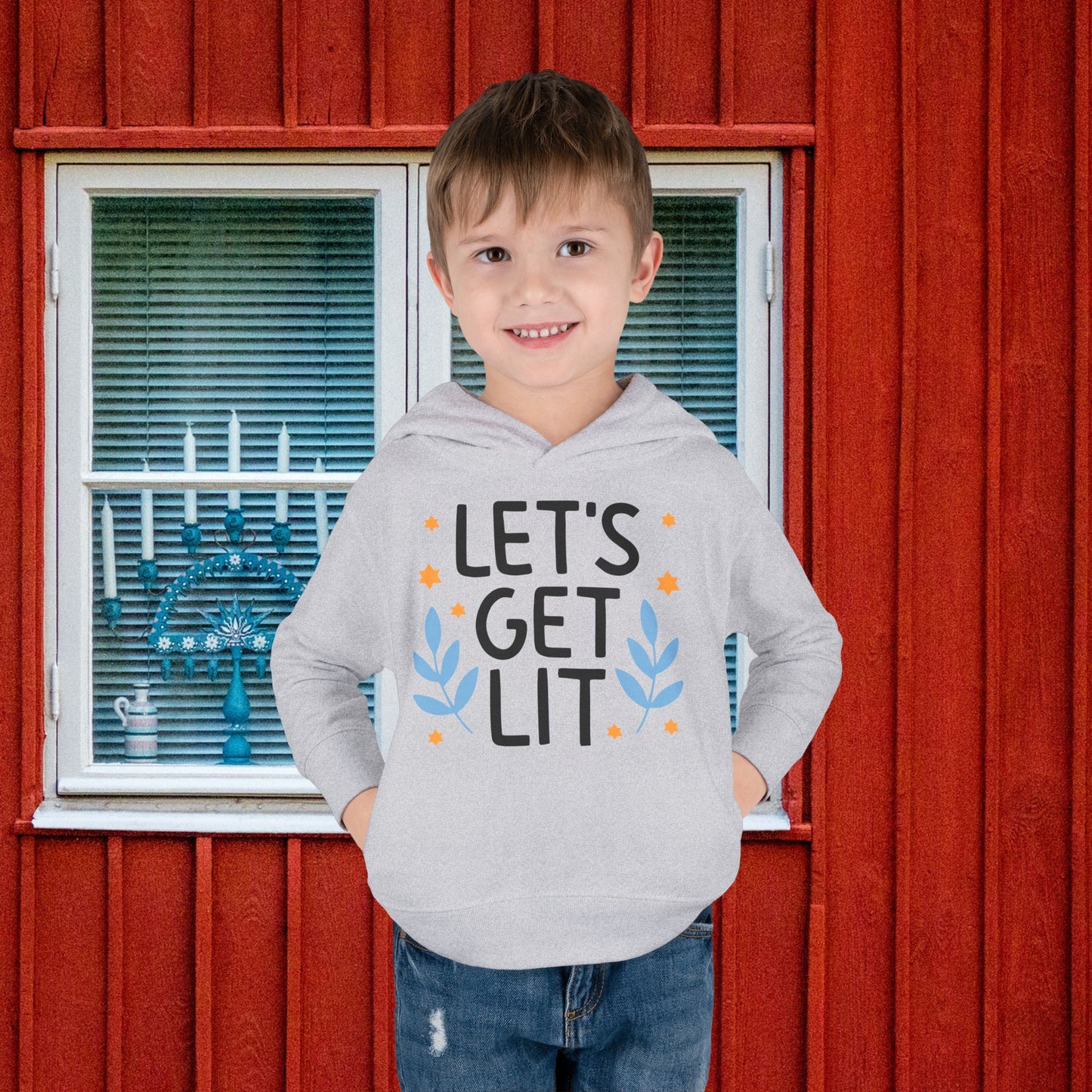 Hanukkah Let's Get Lit Toddler Pullover Fleece Hoodie