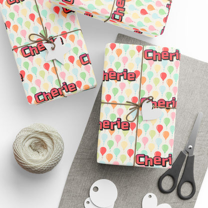 Simple Birthday Balloons Custom Name Wrapping Paper (Cherie)