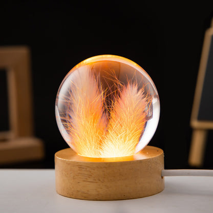 Flower Crystal Ball Night Lamp With Wooden Base