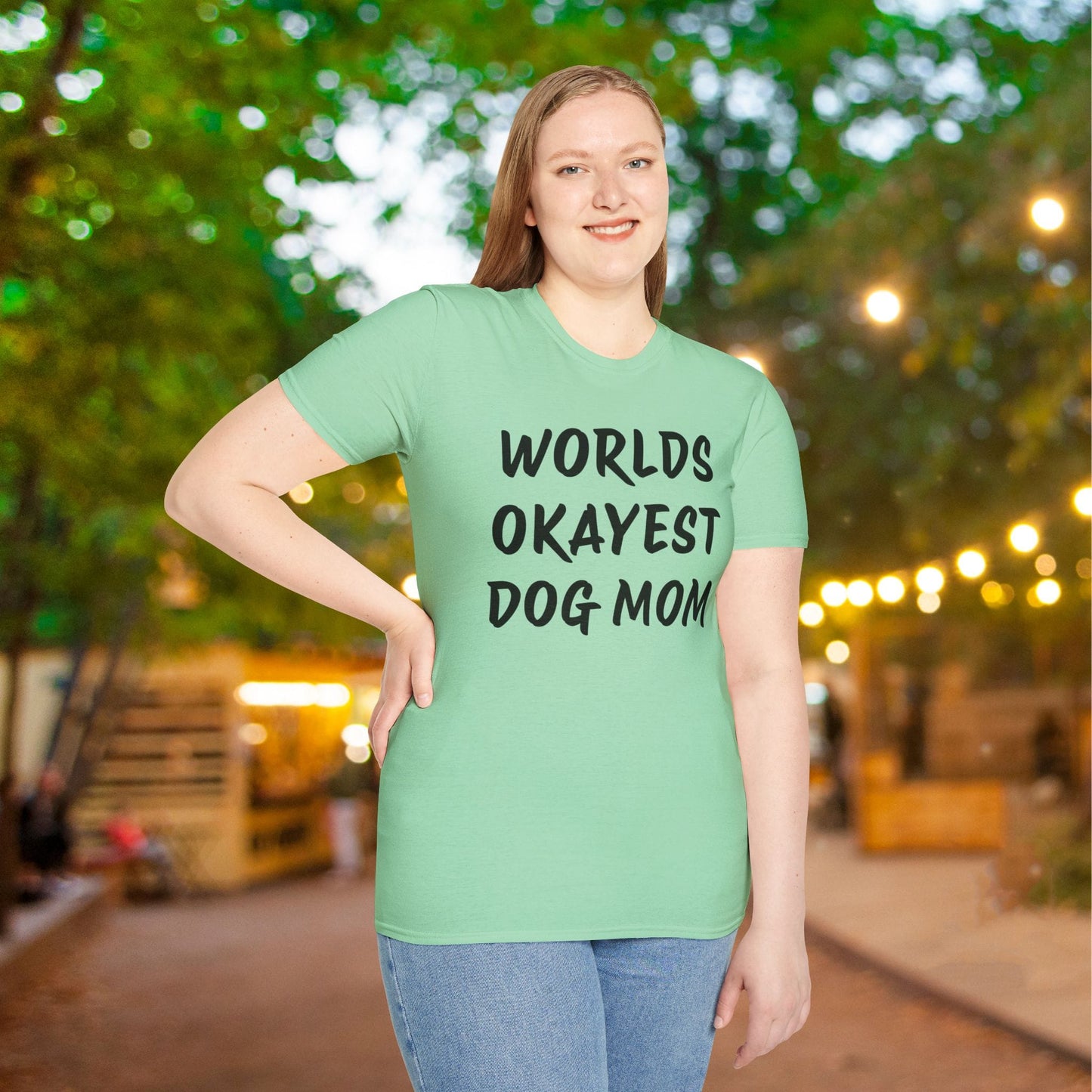 Worlds Okayest Dog Mom Adult T-shirt